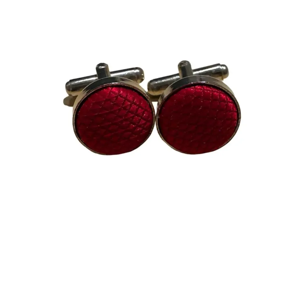 Two Pairs of Fabric Button Cuff Links in Red and Purple